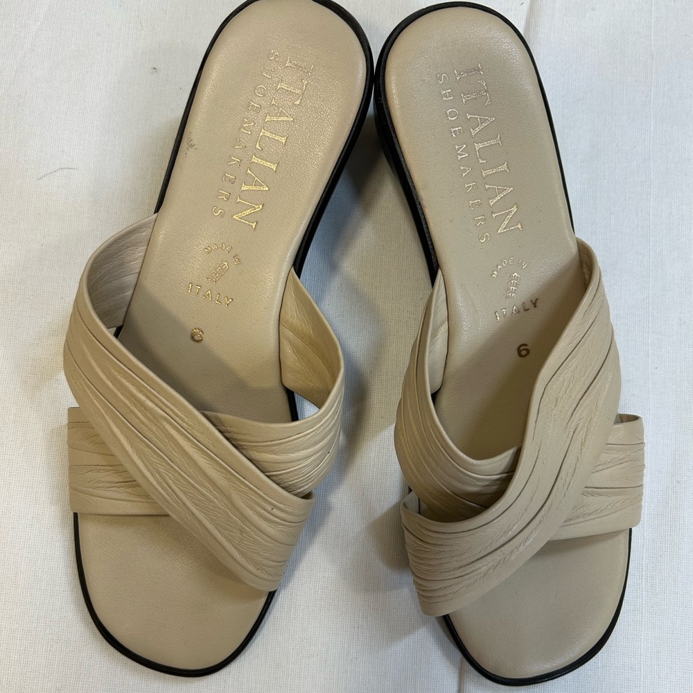 Cream Leather Italian Wedge Sandal